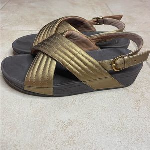 Fitflop Bronze Metallic Lulu Cross Strap Back Buckle Sandal
